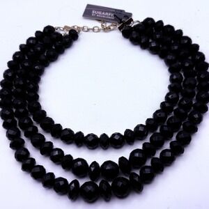 Sugarfix by Baublebar Necklace Black Chunky Beaded Collar Bib Multistrand Facets